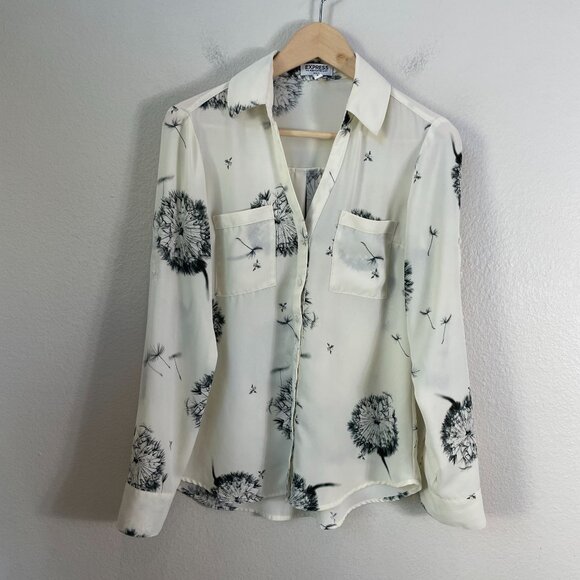 Express Portofino Shirt Womens Small Slim Fit Dandelion Floral Blouse Top - Picture 1 of 9